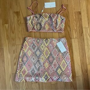 New - Caroline Constas - Sequin Mini Skirt and Crop Top Set coord set Skirt